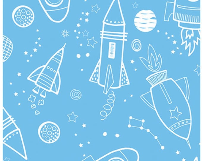 All Systems GLOW IN the DARK Fabric 100% Cotton Rockets Space
