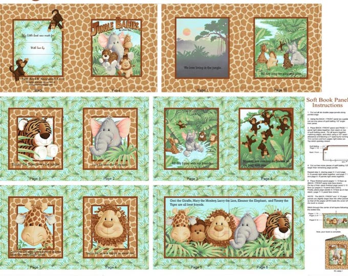 Jungle Babies Soft Book Panel Fabric Traditions 100%  cotton Officially Licensed