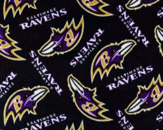 Baltimore Ravens Licensed FLEECE fabric.  See Description for actual measurements available. Officially Licensed