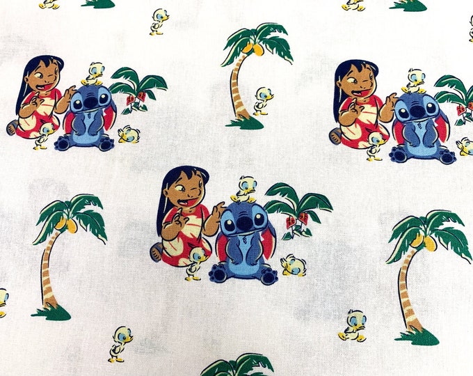 Lilo and Stitch Cotton Fabric Ducks with Palm Trees White 100% Cotton  Ships in 1 Business Day Officially Licensed