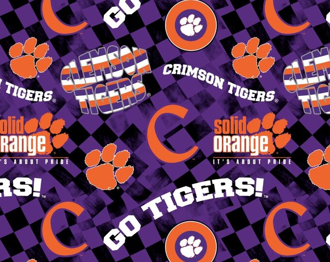 Clemson Tigers  Fabric 100% Cotton  allover Check Officially Licensed