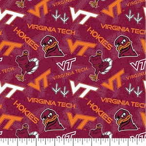 Virginia Tech Hokies cotton fabric  100% Cotton Tone on Tone Officially Licensed