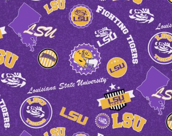 LSU Cotton Fabric Louisiana State Tigers 100% Cotton HOME print Officially Licensed