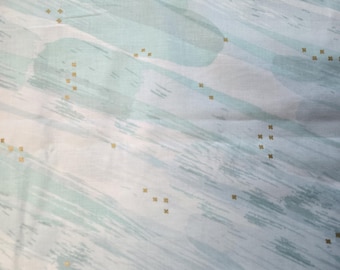 Mint Green and White with Gold Stars Cotton Fabric 100% Cotton