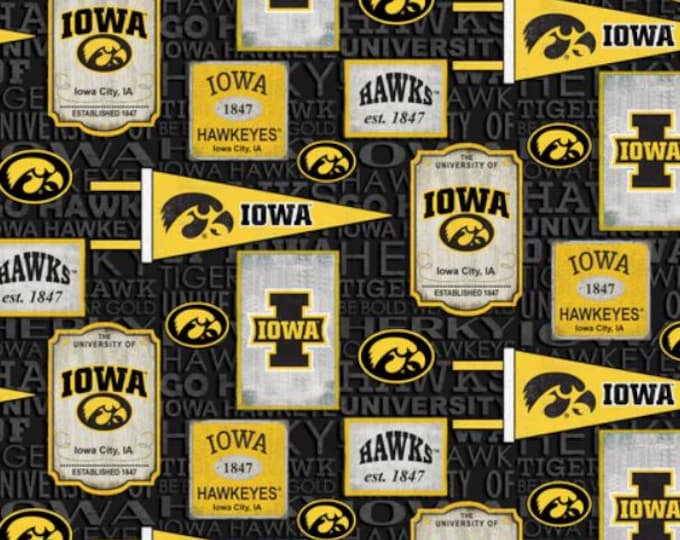 University of Iowa Hawkeyes Fabric 100% Cotton Vintage Pennant Officially Licensed
