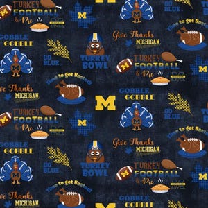 University of Michigan Wolverines Fabric 100% Cotton Turkey Bowl Perfect for Thanksgiving Tables, bibs, dog bandanas and more!