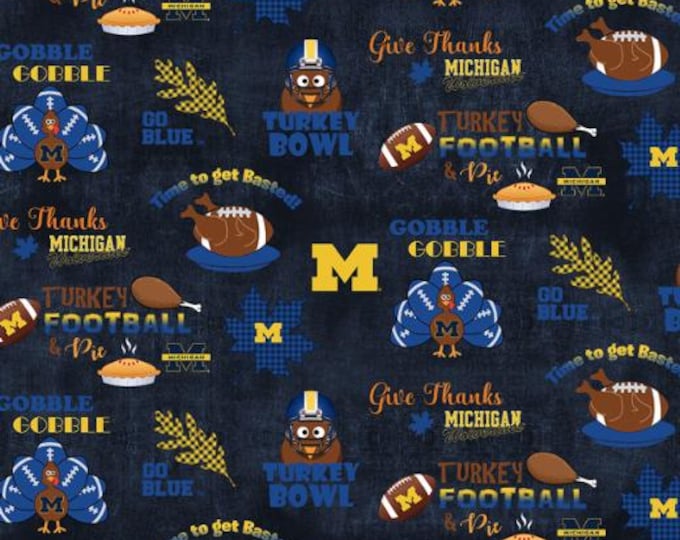 University of Michigan Wolverines Fabric 100% Cotton Turkey Bowl Perfect for Thanksgiving Tables, bibs, dog bandanas and more!