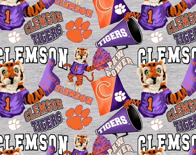 Clemson Tigers Mascot Fabric 100% Cotton  Ships in 1 Business Day Officially Licensed