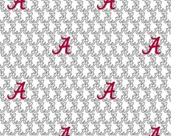 Alabama Bama Crimson Tide White Block 100% Cotton Fabric Officially Licensed