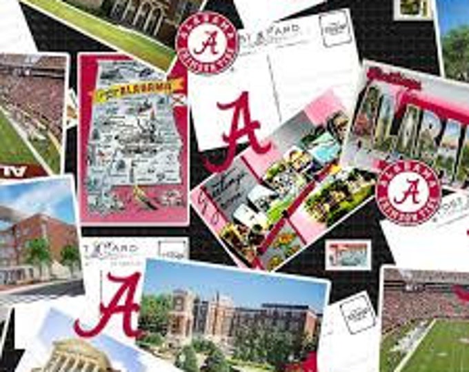 Alabama Cotton Fabric Crimson Tide Postcard 100% Cotton Officially Licensed