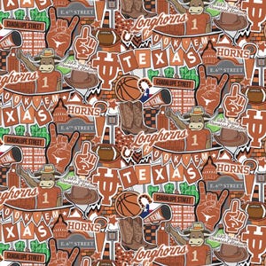 Texas Longhorns Doodle Fabric 100% Cotton Officially Licensed