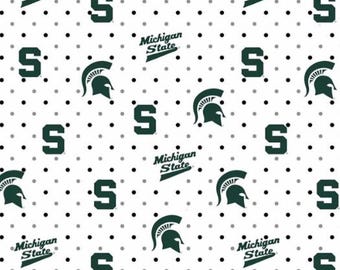 Michigan State Spartans Fabric 100% Cotton White Dot Swiss Pin Dot Officially Licensed
