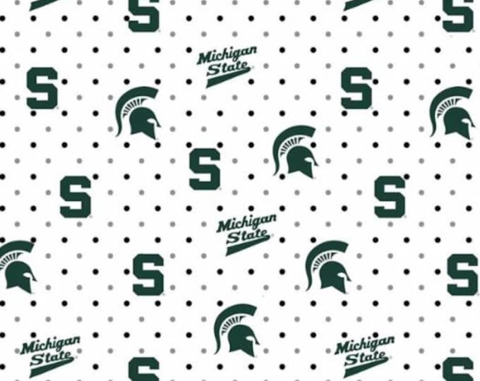 Michigan State Spartans Fabric 100% Cotton White Dot Swiss Pin Dot Officially Licensed
