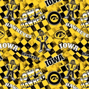 University of Iowa Hawkeyes Fabric 100% Cotton Check allover Officially Licensed