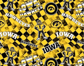 University of Iowa Hawkeyes Fabric 100% Cotton Check allover Officially Licensed