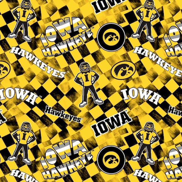University of Iowa Hawkeyes Fabric 100% Cotton Check allover Officially Licensed