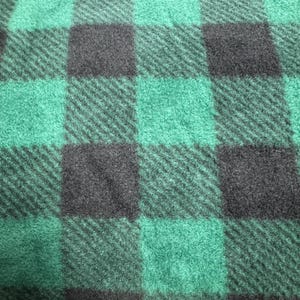 Green and Black Buffalo Plaid FLEECE fabric. See Description for actual measurements available.