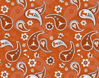 Texas Longhorns Fabric 100% Cotton University of Texas Cotton UT Paisley Officially Licensed