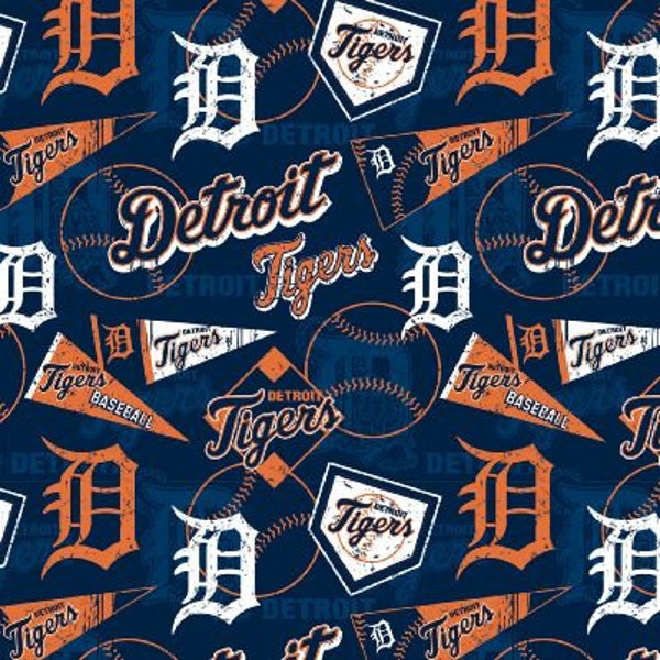 Detroit Tigers MLB Cotton Fabric 100% Cotton  Ships in 1 Business Day