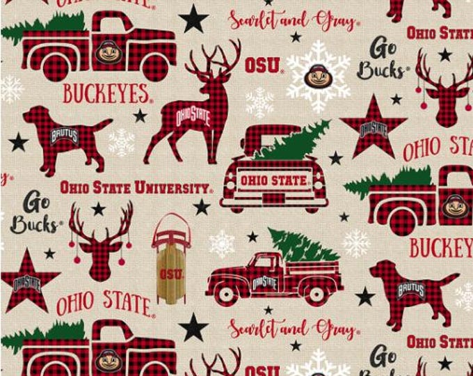 OSU Cotton Fabric Ohio State University Buckeyes 100% Cotton Christmas Officially Licensed