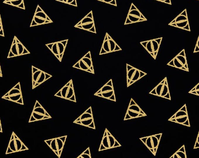 Camelot Fabrics Harry Potter Metallic Gold Deathly Hallows Cotton Fabric 100% Cotton Officially Licensed