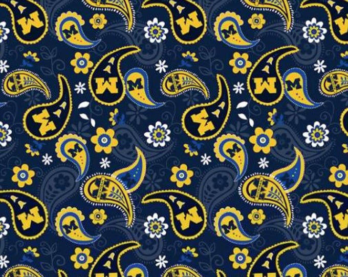 University of Michigan Wolverines Fabric 100% Cotton Paisley OOP Rare Officially Licensed