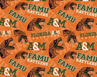 Florida A&M Rattlers FAMU Fabric 100% Cotton Officially Licensed