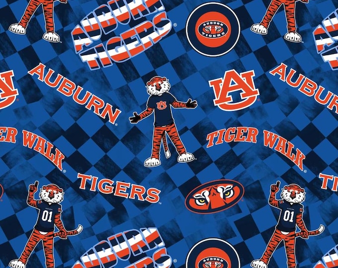 Auburn Tigers Fabric 100% Cotton Check allover Officially Licensed