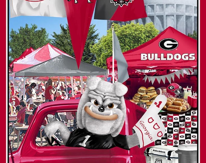 Georgia Bulldogs UGA Fabric 100% Cotton Panel 42x32 Officially Licensed
