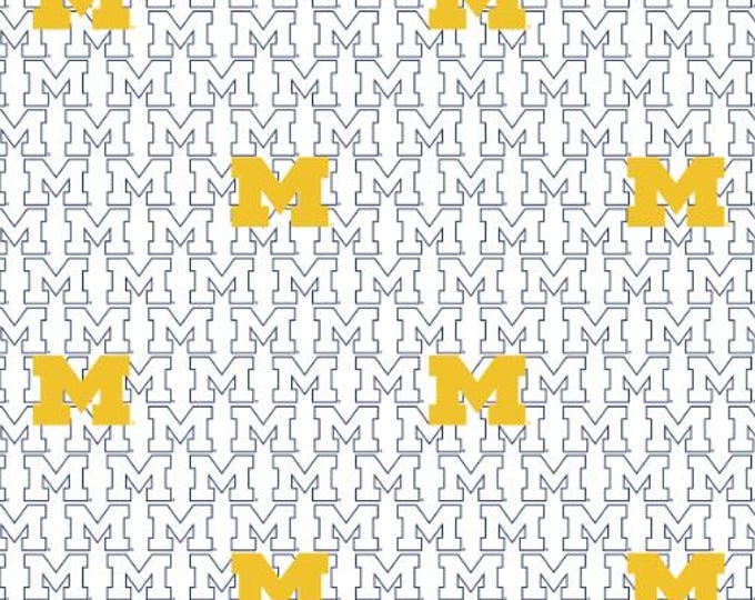 University of Michigan Wolverines Fabric 100% Cotton White Block NEW Officially Licensed