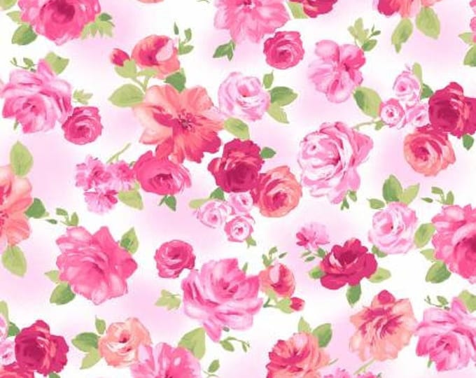 Floral LOVE Breast Cancer Awareness cotton Fabric 100% Cotton   Pink Ribbon Love