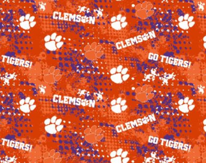 Clemson Tigers Splatter Fabric 100% Cotton NEW Officially Licensed