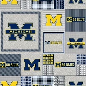 University of Michigan U of M Licensed FLEECE fabric. Wolverines Officially Licensed