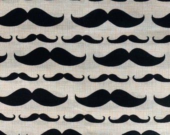 Novelty Colorful MOUSTACHES on brown Cotton Quilt FABRIC 1 yd 