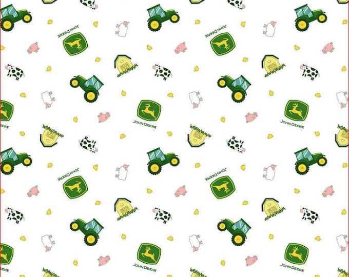 John Deere Nursery Farm Toss Cotton Fabric 100% Cotton Officially Licensed