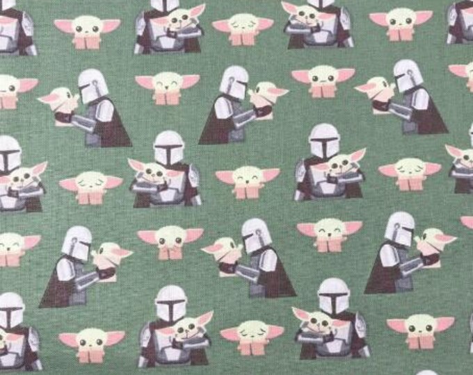 Star Wars Baby Yoda Mandalorian Storm Trooper Hello Friend Green Cotton Fabric 100% Cotton Officially Licensed