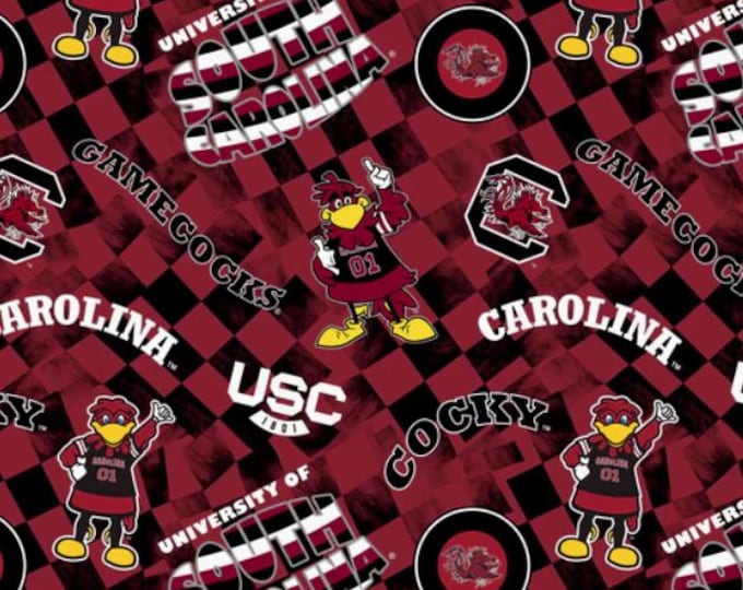 USC Gamecocks South Carolina cotton fabric  100% Check Allover Officially Licensed