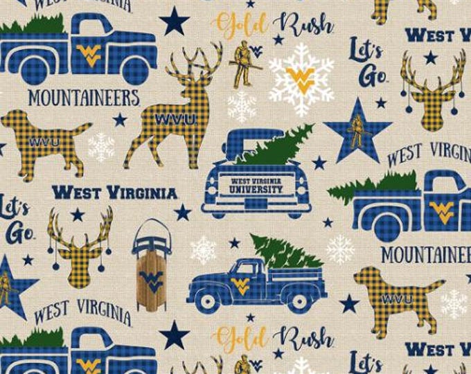 West Virginia Mountaineers 100% Cotton Fabric Christmas Officially Licensed