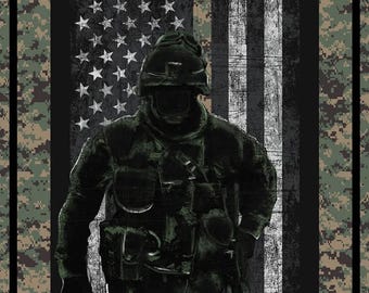 MARINES United States Military Hero Silhouette Panel 23x42 Fabric 100% Cotton Officially Licensed