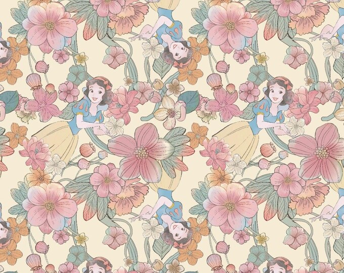 Snow White floral cotton Fabric 100% Cotton Officially Licensed