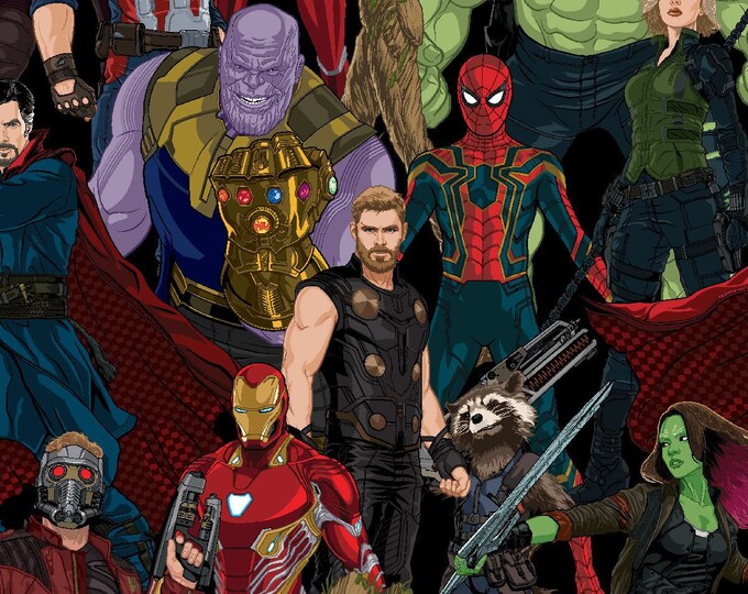 Marvel packed digital Fabric 100% Cotton  LARGE SCALE Officially Licensed