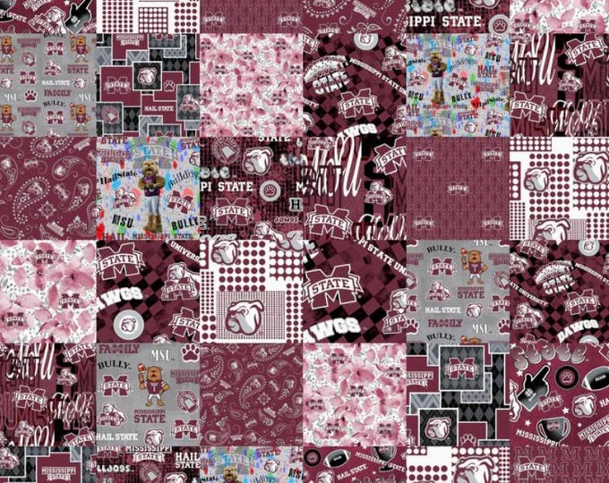 Mississippi State Bulldogs 100% Cotton Fabric Officially Licensed Cheater Quilt