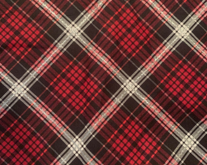 Red And Silver metallic  plaid Cotton Fabric 100% Cotton