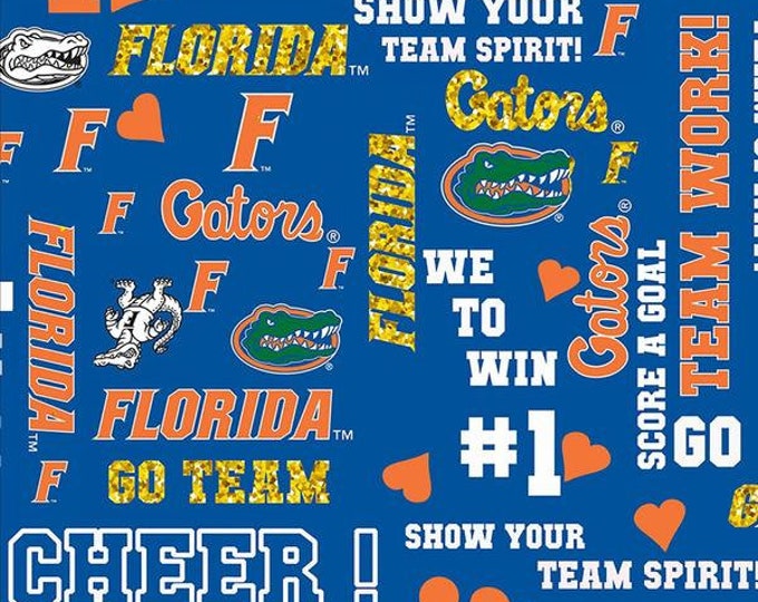 Florida Gators Glitter Fabric 100% Cotton Officially Licensed