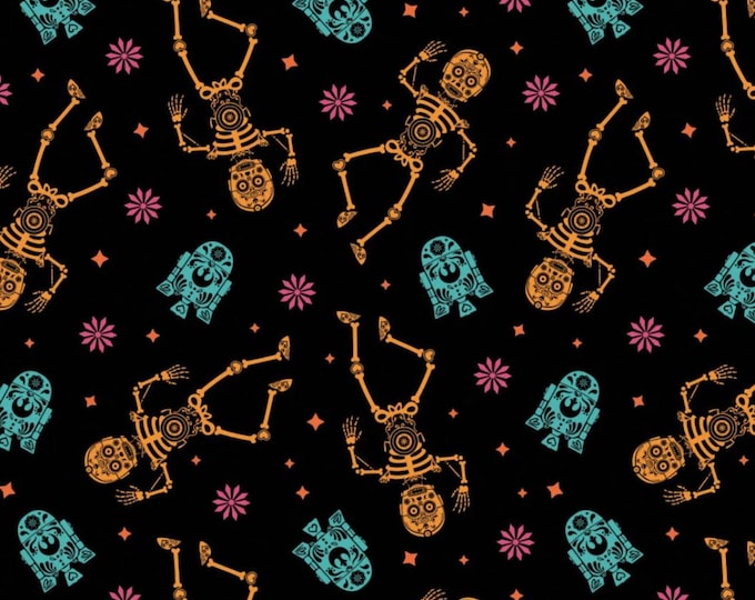 Halloween Star Wars Sugar Skull Droids Cotton Fabric 100% Cotton Officially Licensed
