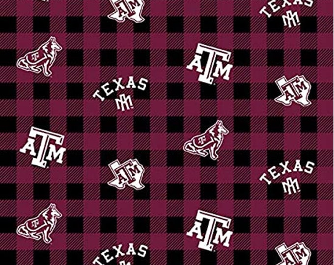 Texas A&M University cotton Buffalo Plaid Fabric 100% Aggies Officially Licensed