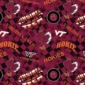 Virginia Tech Hokies cotton fabric  100% Cotton Check Allover Officially Licensed
