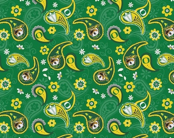 Oregon Ducks Paisley Fabric 100% Cotton Officially Licensed