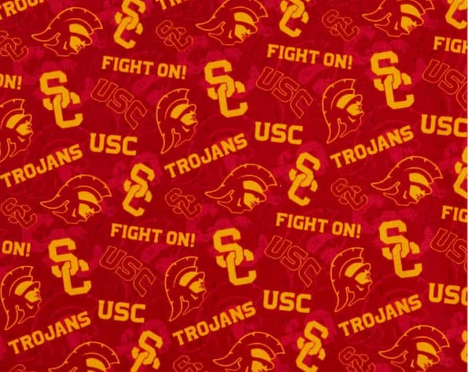 USC University of Southern California Trojans Tone on Tone Fabric 100% Cotton Officially Licensed