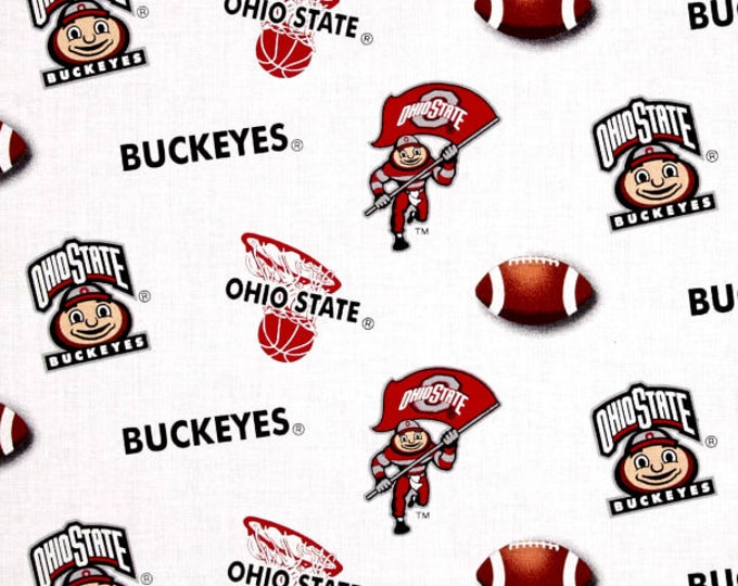OSU white Cotton Fabric Ohio State University Buckeyes 100% Cotton Officially Licensed